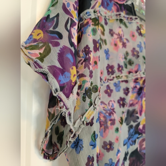 Willow & Clay Women's Sheer Gray/Purple Floral Blouse - L - Picture 2 of 10